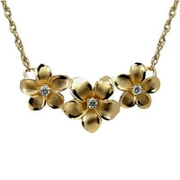 14k žuto zlato-glazura Srebrna havajski Trio Plumeria cvijet CZ 18 ogrlica napravljena na Havajima od