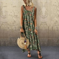 Sundresses za žene modni gležanj dužine rukav bez Scoop vrat štampana plaža Mini haljina zelena XXXXL