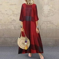 Klirens ljetne haljine za žene okrugli izrez labava dužina gležnja štampana A-linija rukav haljina crvena