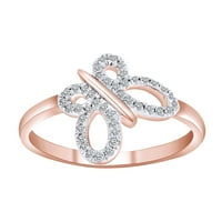 0. Karatni okrugli bijeli prirodni dijamant leptir prsten od 10k punog ružičastog zlata-veličina prstena-5