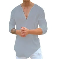Košulje za muškarce muške casual solid posebne V izrez dugih rukava modna labava bluza majica sivi xxxl