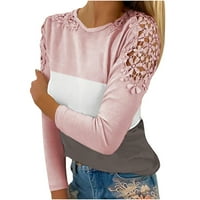 Ženske bluzene bluze ponude Žene Ležerne prilike Blokiranje boje Okrugli vrat čipka u šupljim majicama