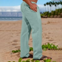 TAWOP Hlače za muškarce Muškarci Čvrsti povremeni elastični pojas Pocket pamučni posteljina panela hlače