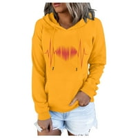 Ketyyh-Chn ženski pulover duks tiskani džemper s kapuljačom s dugim rukavima Yellow, XL