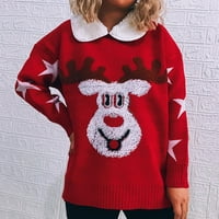 Ženski slatki Božićni veliki džemper božićno drvo Dugi rukav okrugli vrat pulover džemper crveni XL