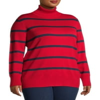 Time and Tru ženski esencijalni džemper sa prugastom Dolčevicom Plus Size