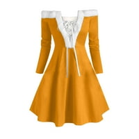 Baocc haljine za žene Žene Vintage Casual Soild Print Dugi rukav Božić s ramena labava zavojna haljina ženske casual haljine žuta