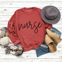 Ženska medicinska sestra Božićni štampani dugi rukavi okrugli vratni džemper Hot6sl44867098