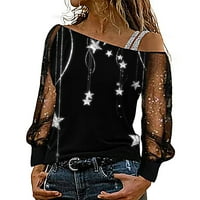 Ženska gornja bluza Sequin Mesh mrežica s dugim rukavima Hladna košulja za hladno rame Labavi Splice Bluze Top Ženske košulje Srebrna XL