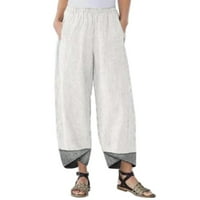 Ženske hlače čišćenje modne žene Ljetne casual labave pamučne i posteljine džepom Štampari hlače Rollback bijeli