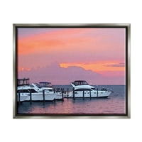 Stupell Industries Boat Harbor Pink Sunset Landscape Obalna Fotografija Siva Floater Framered Art Print