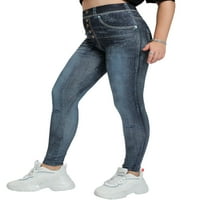 Sanviglor ženske helanke Plus Size helanke za stomak kontrolišu lažne farmerke visokog struka prevelike Fau Denim pantalone sa rastezljivom olovkom pantalone za trčanje stil-a 0XL