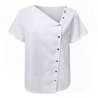 amousa Ženski modni nepravilan ovratnik jednobojna majica s dugmetom kratki rukav majica s gornjim Bijelim