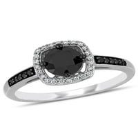 Miabella 1-karat T. W. crno-bijeli dijamant 14k bijeli Zlatni oreol zaručnički prsten