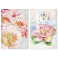 Wynwood Studio Canvas Flourish SET cvjetnih i botaničkih cvjetnica Wall Art Canvas Print Pink svijetlo Pink 16x24x2