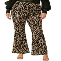 Woobling Dame Bell Donja Leopard Print Palazzo Hlače Prozračne pantalone Žene Stretch svakodnevno pantalone