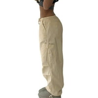 Ženske labave teretne hlače Jesen Ležerne prilike Baggy Solid Cord izvlačenja širokim nogama sa džepovima