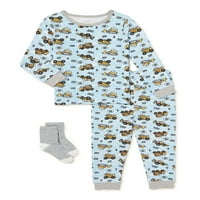 Sleep On It Baby Boy & Toddler Boy uski set pidžame sa čarapama, veličine 12m-4T