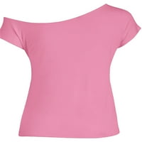 Luxplum ženska majica kosi vrat ljetni vrhovi jednobojna majica udobna bluza tunika za odmor Tee svijetlo