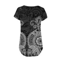 Ženske tunike modni V vrat cvjetni print dugmad kratki rukav majica Crna XXL